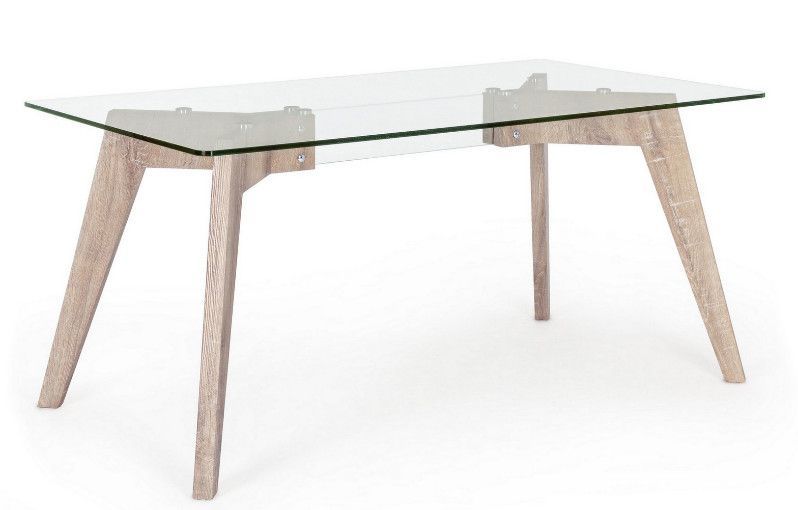 Table à manger 6 places bois naturel et verre trempé Anya 160 cm - Photo n°1