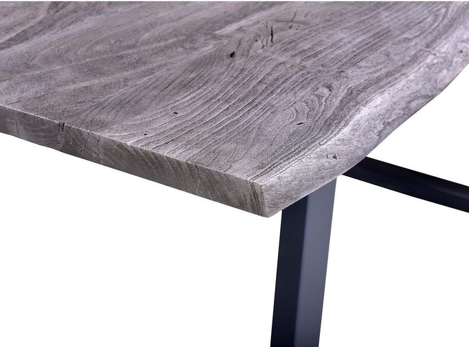 Table à manger acacia massif gris et pieds métal Melin L 180 cm - Photo n°5
