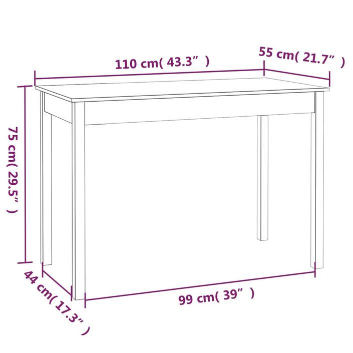 Table à manger Blanc 110x55x75 cm Bois massif de pin - Photo n°8