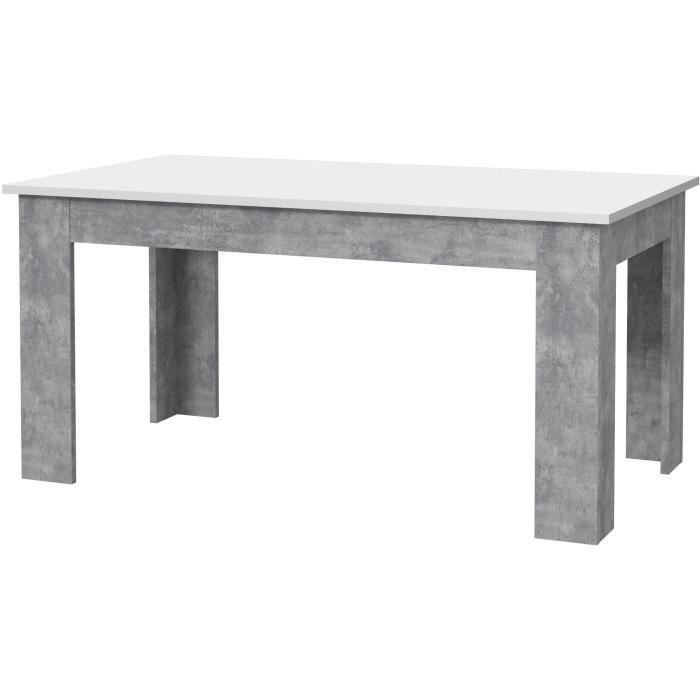 Table a manger - Blanc et béton gris clair - PILVIL - 160 x I90 x H 75 cm - Photo n°1