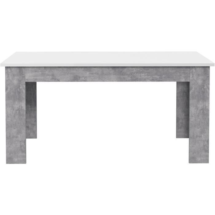 Table a manger - Blanc et béton gris clair - PILVIL - 160 x I90 x H 75 cm - Photo n°2