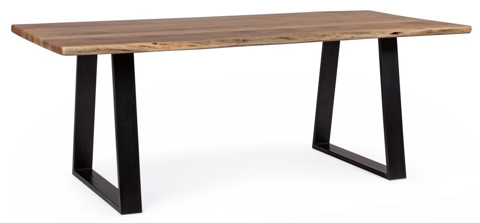 Table à manger bois d'acacia et pieds acier noir Amaly 200 cm - Photo n°1