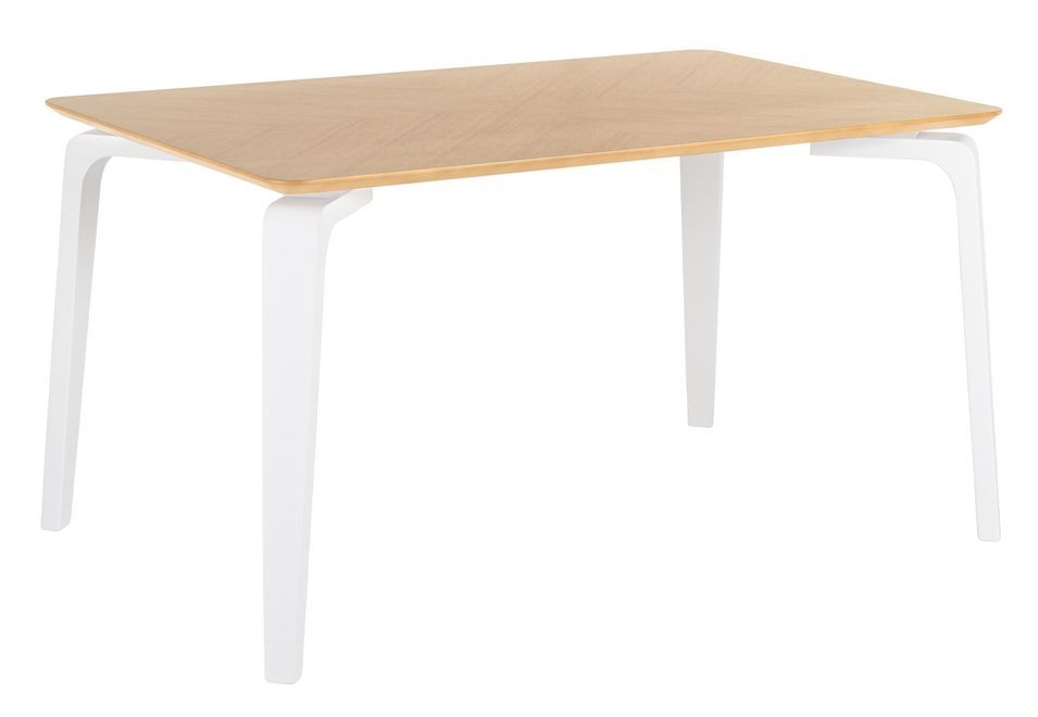 Table à manger bois d'hévéa avec placage chêne et pieds laqué blanc Kika 140 cm - Photo n°1