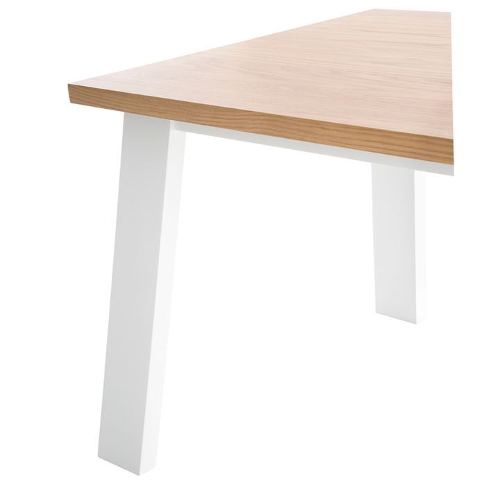 Table à manger bois d'hévéa avec placage chêne et pieds laqué blanc Loubo 140 cm - Photo n°3