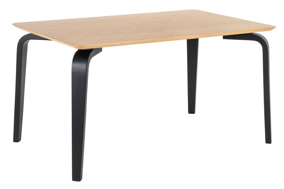 Table à manger bois d'hévéa avec placage chêne et pieds laqué noir Kika 140 cm - Photo n°1