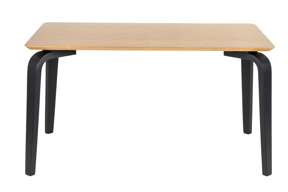 Table à manger bois d'hévéa avec placage chêne et pieds laqué noir Kika 140 cm - Photo n°2