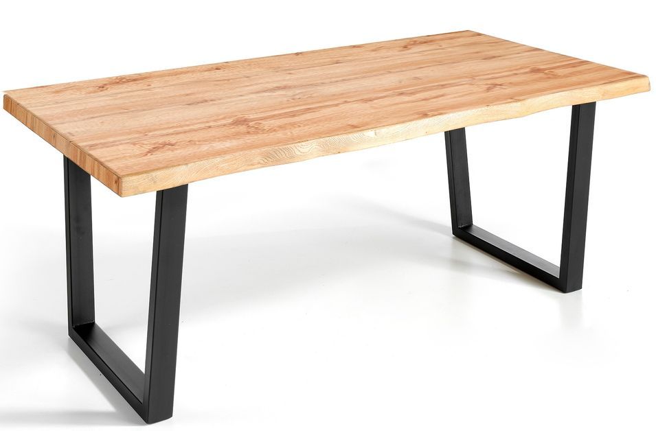 Table à manger bois de chêne rustique et métal noir Kibak 160 cm - Photo n°1