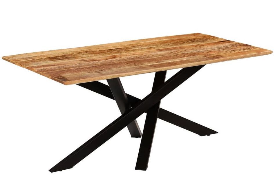 Table à manger bois de manguier brut massif et acier noir Vika 180 cm - Photo n°1