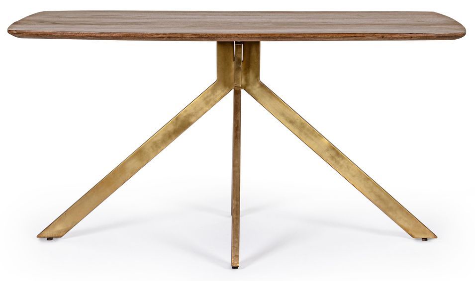 Table à manger bois de manguier foncé et pieds acier laiton mat Kamy150 cm - Photo n°2