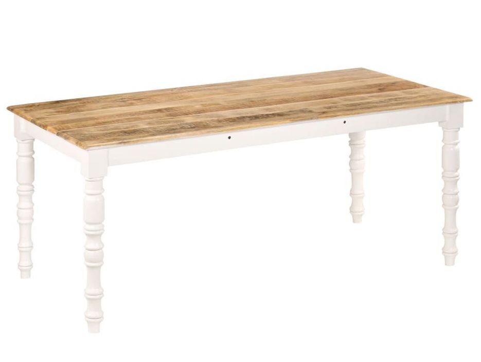 Table à manger bois de manguier massif et blanc Mathy 180 cm - Photo n°1