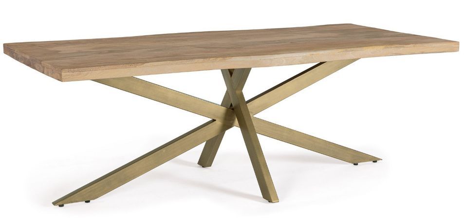 Table à manger bois de manguier naturel et pieds acier laiton mat Jonky 220 cm - Photo n°1