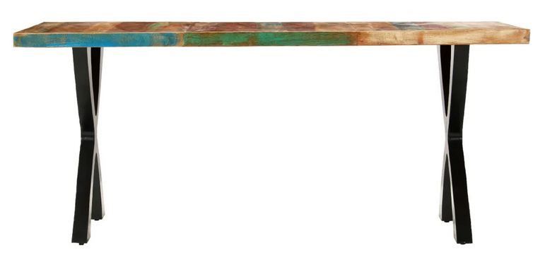 Table à manger bois de récupération et pieds métal noir en X courbé Ledor 180 cm - Photo n°2