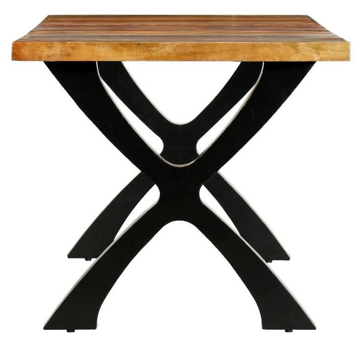 Table à manger bois de récupération et pieds métal noir en X courbé Ledor 180 cm - Photo n°3