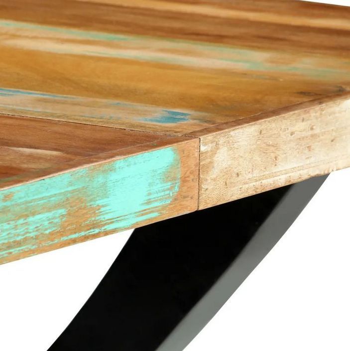 Table à manger bois de récupération et pieds métal noir en X courbé Ledor 180 cm - Photo n°4