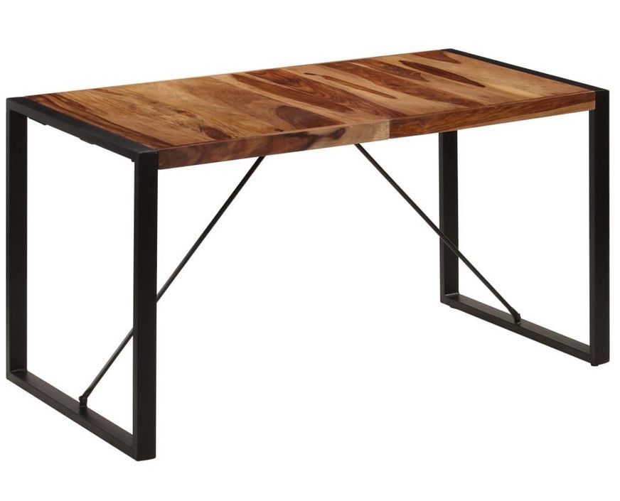 Table à manger bois de Sesham et pieds acier noir Vustick 140 cm - Photo n°1
