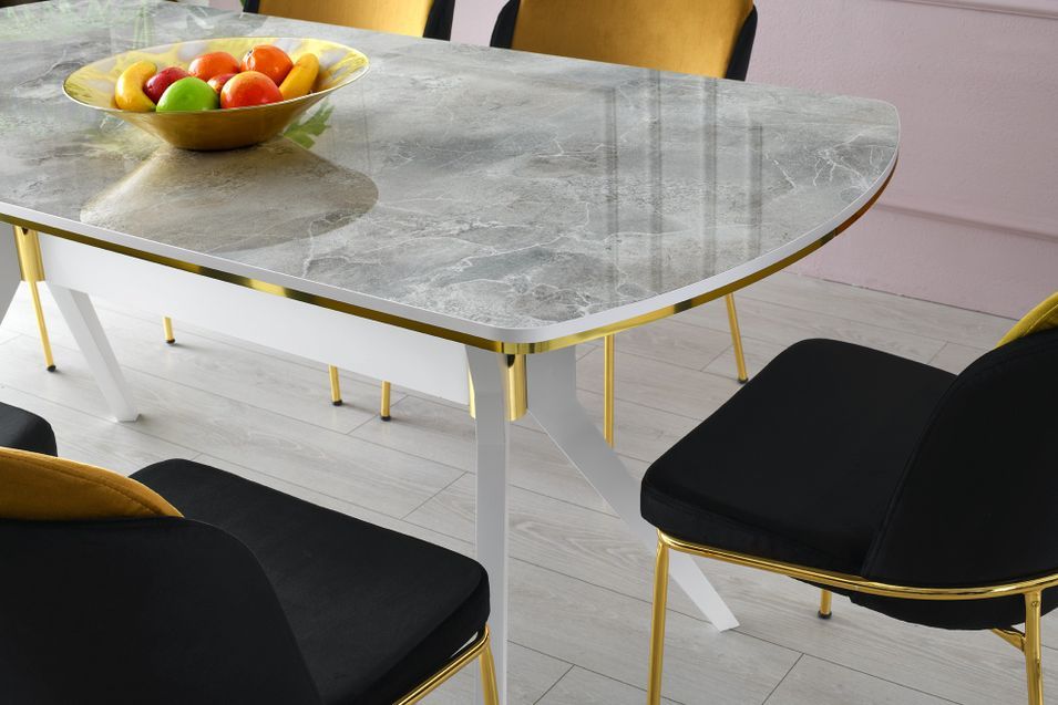 Table à manger bois effet marbre blanc Kibona 180 cm - Photo n°6
