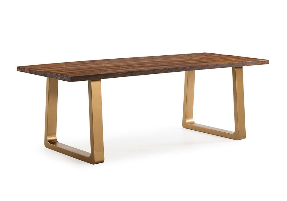 Table à manger bois foncé et pieds métal doré Liva 220 cm - Photo n°1