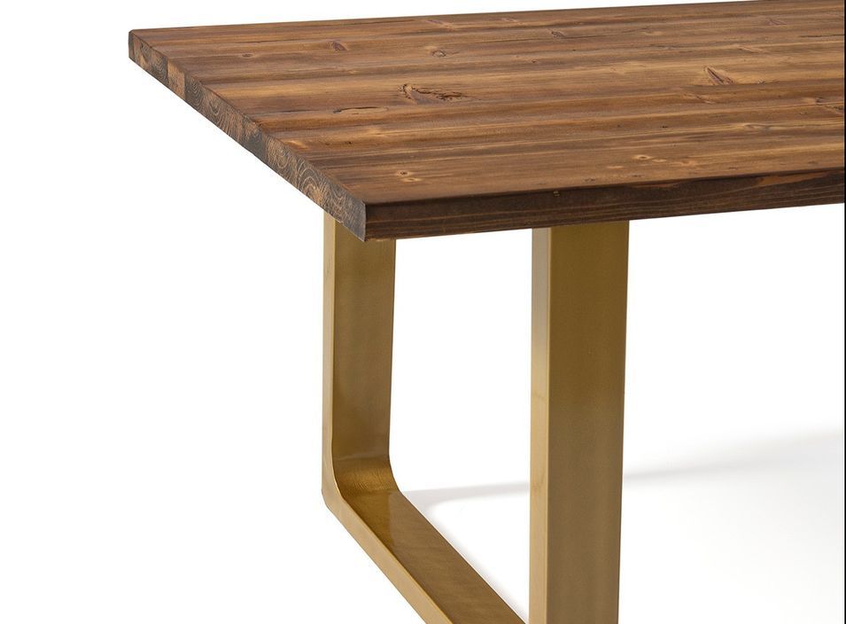 Table à manger bois foncé et pieds métal doré Liva 220 cm - Photo n°4
