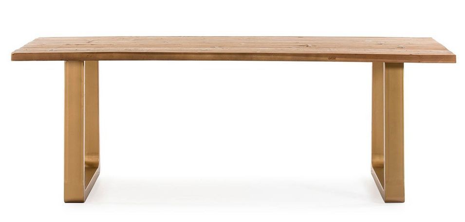 Table à manger bois massif clair et pieds métal doré 220 cm - Photo n°2