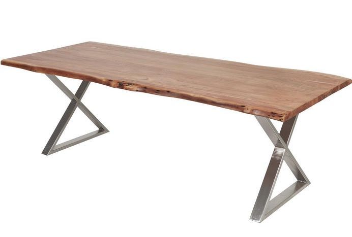 Table à manger bois massif et pieds en croix acier chromé Kiwa 240 cm - Photo n°1