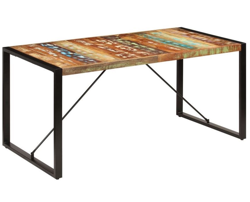 Table à manger bois reconditionné et pieds acier noir Unik 140 cm - Photo n°1