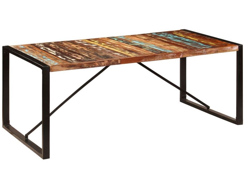 Table à manger bois reconditionné et pieds acier noir Unik 220 cm - Photo n°1