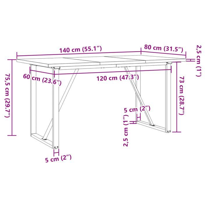 Table à manger cadre en O 140x80x75,5 cm bois pin massif fonte - Photo n°10