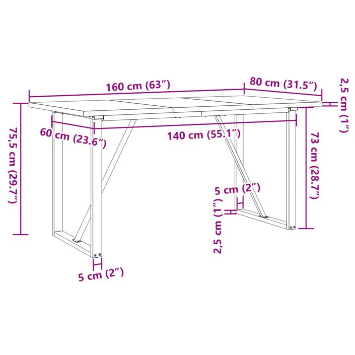 Table à manger cadre en O 160x80x75,5 cm bois pin massif fonte - Photo n°10