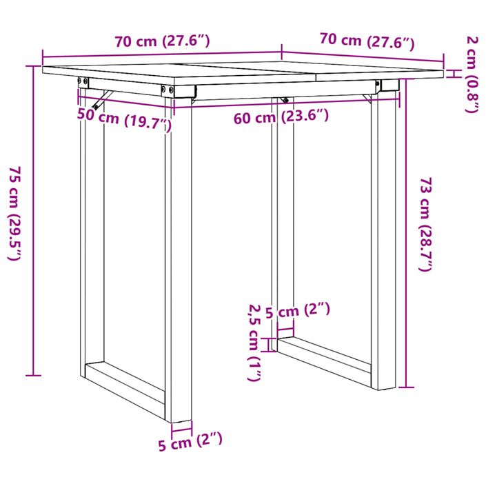 Table à manger cadre en O 70x70x75 cm bois de pin massif fonte - Photo n°10