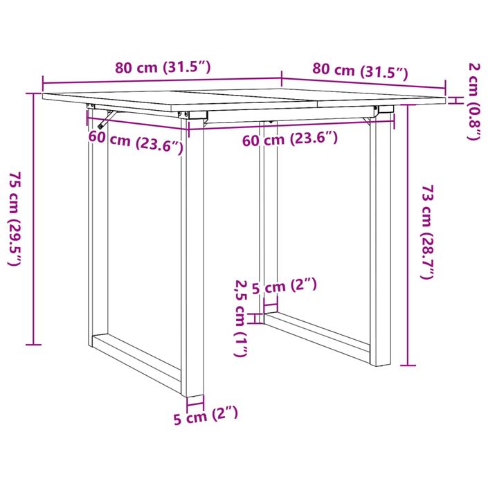 Table à manger cadre en O 80x80x75 cm bois de pin massif fonte - Photo n°10