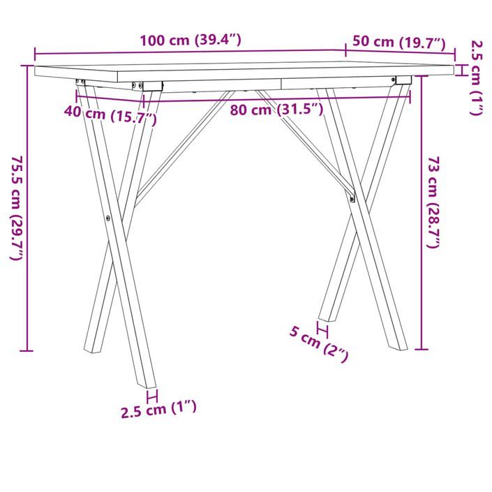 Table à manger cadre en X 100x50x75,5 cm bois pin massif fonte - Photo n°10