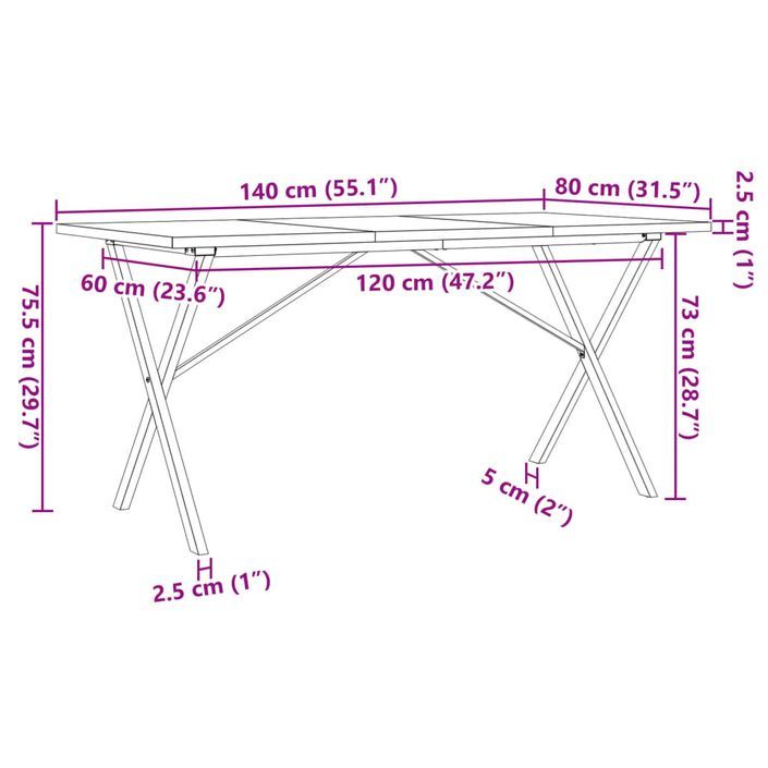 Table à manger cadre en X 140x80x75,5 cm bois pin massif fonte - Photo n°10