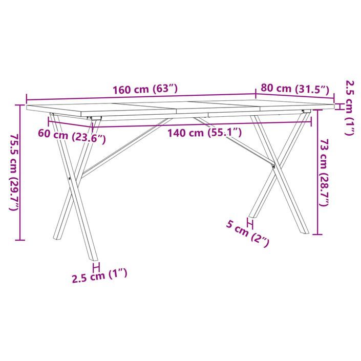 Table à manger cadre en X 160x80x75,5 cm bois pin massif fonte - Photo n°10