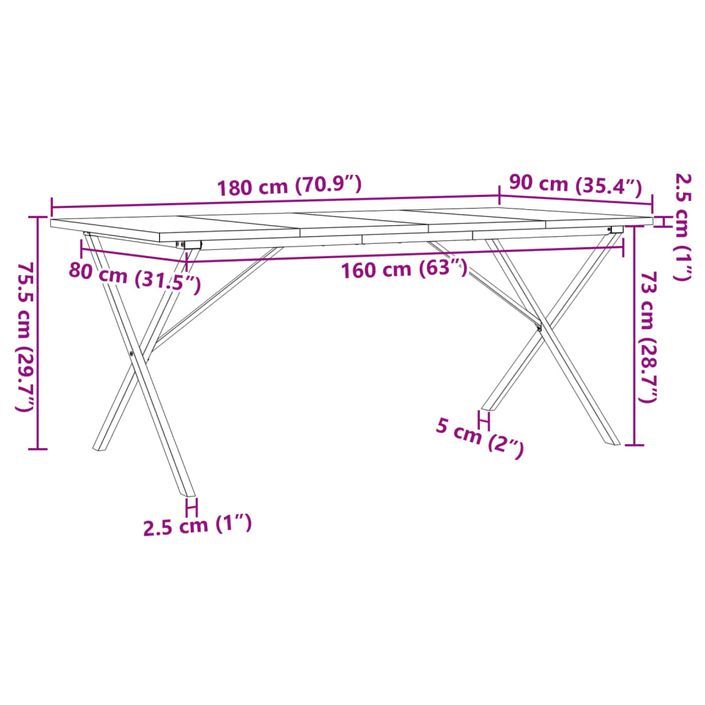 Table à manger cadre en X 180x90x75,5 cm bois pin massif fonte - Photo n°10