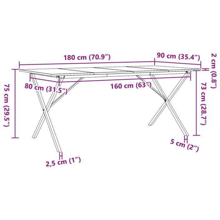 Table à manger cadre en X 180x90x75 cm bois de pin massif fonte - Photo n°10