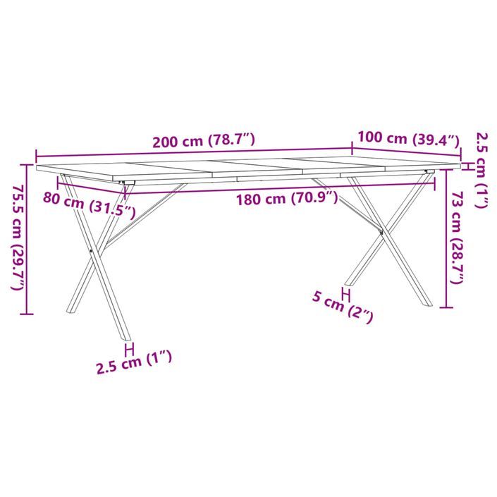 Table à manger cadre en X 200x100x75,5 cm bois pin massif fonte - Photo n°10