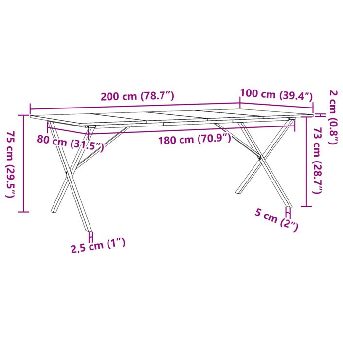 Table à manger cadre en X 200x100x75cm bois de pin massif fonte - Photo n°10