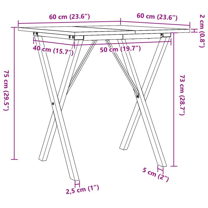 Table à manger cadre en X 60x60x75 cm bois de pin massif fonte - Photo n°10