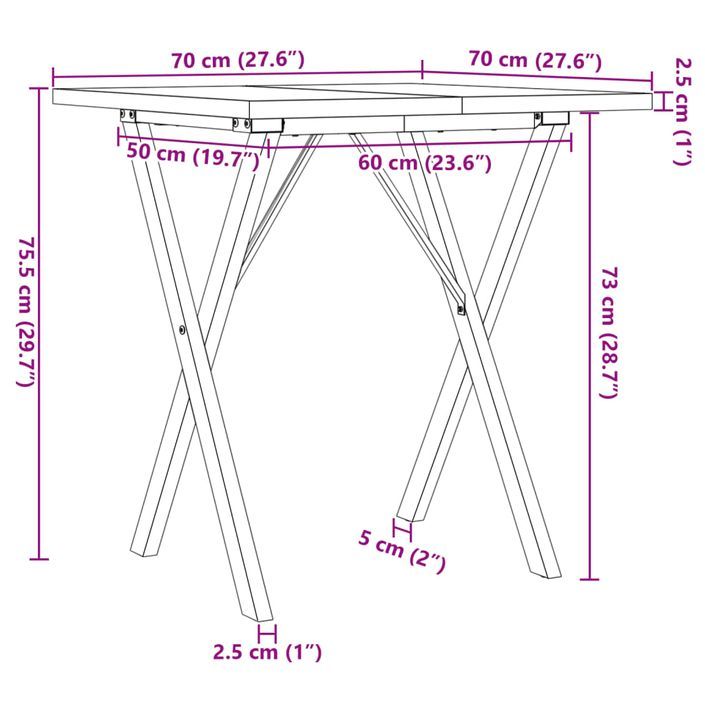 Table à manger cadre en X 70x70x75,5cm bois de pin massif fonte - Photo n°10