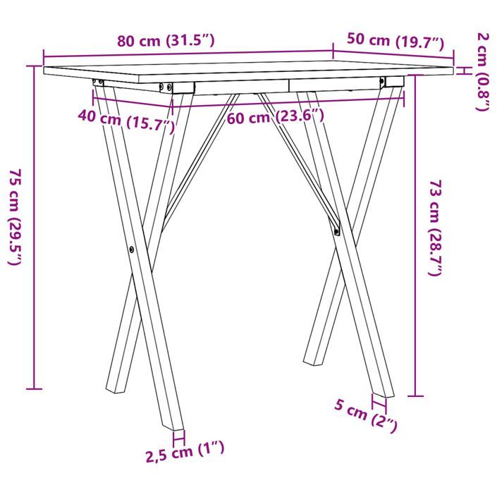 Table à manger cadre en X 80x50x75 cm bois de pin massif fonte - Photo n°10