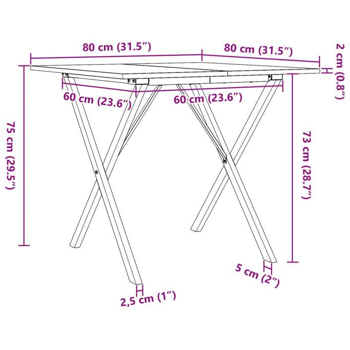 Table à manger cadre en X 80x80x75 cm bois de pin massif fonte - Photo n°10