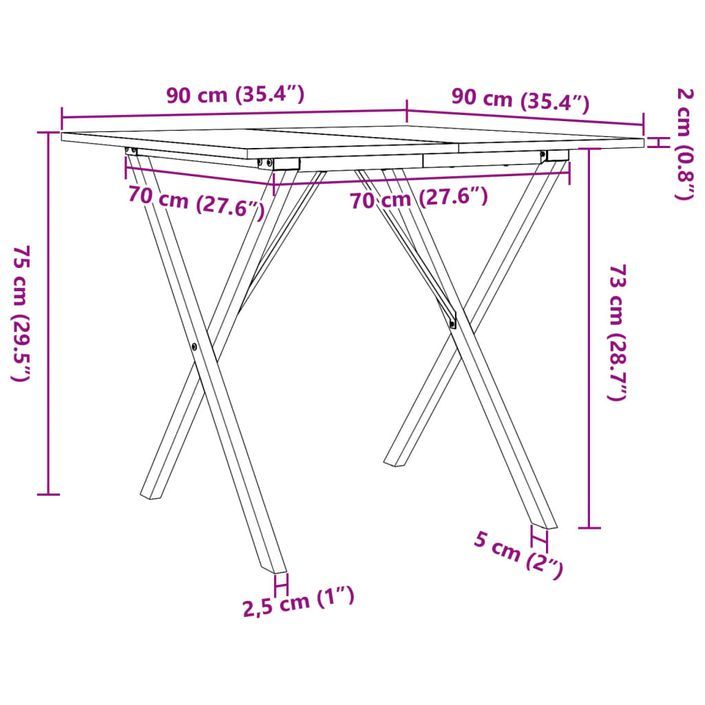 Table à manger cadre en X 90x90x75 cm bois de pin massif fonte - Photo n°10