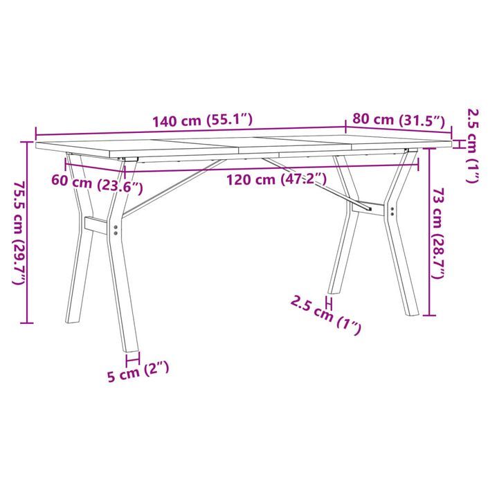 Table à manger cadre en Y 140x80x75,5 cm bois pin massif fonte - Photo n°10