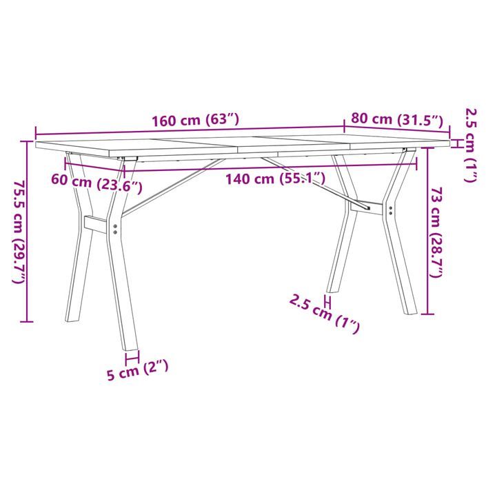 Table à manger cadre en Y 160x80x75,5 cm bois pin massif fonte - Photo n°10