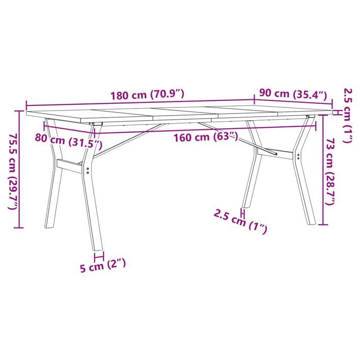 Table à manger cadre en Y 180x90x75,5 cm bois pin massif fonte - Photo n°10