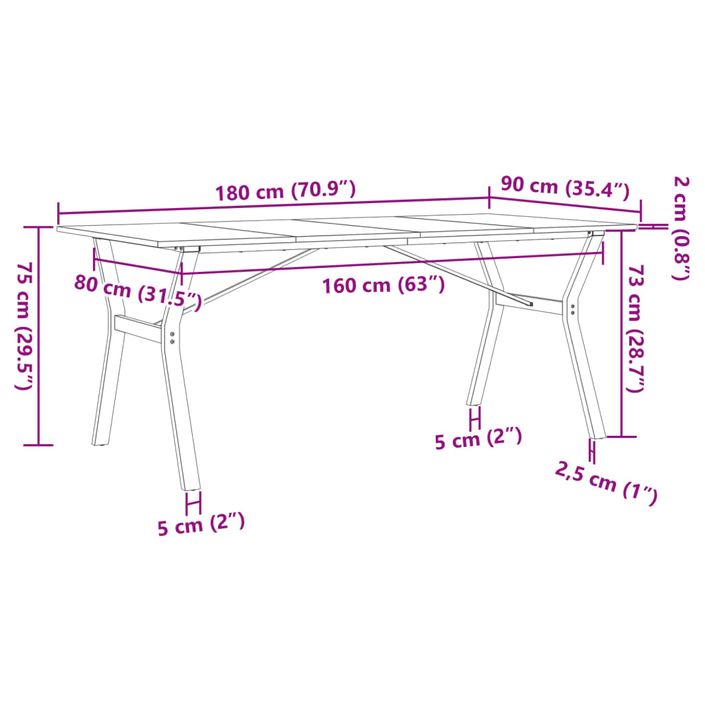 Table à manger cadre en Y 180x90x75 cm bois de pin massif fonte - Photo n°10