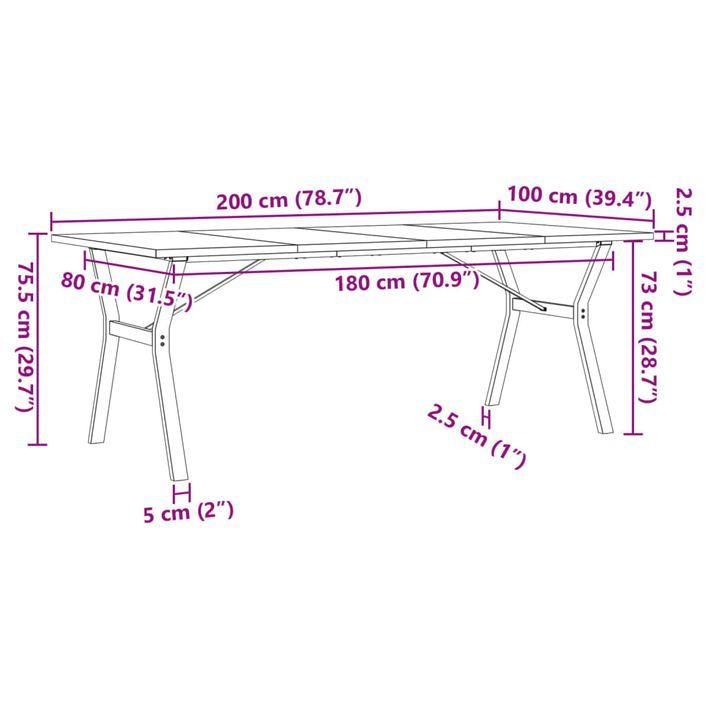 Table à manger cadre en Y 200x100x75,5 cm bois pin massif fonte - Photo n°10