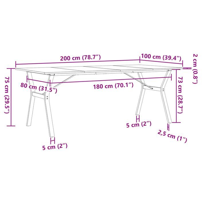 Table à manger cadre en Y 200x100x75cm bois de pin massif fonte - Photo n°10