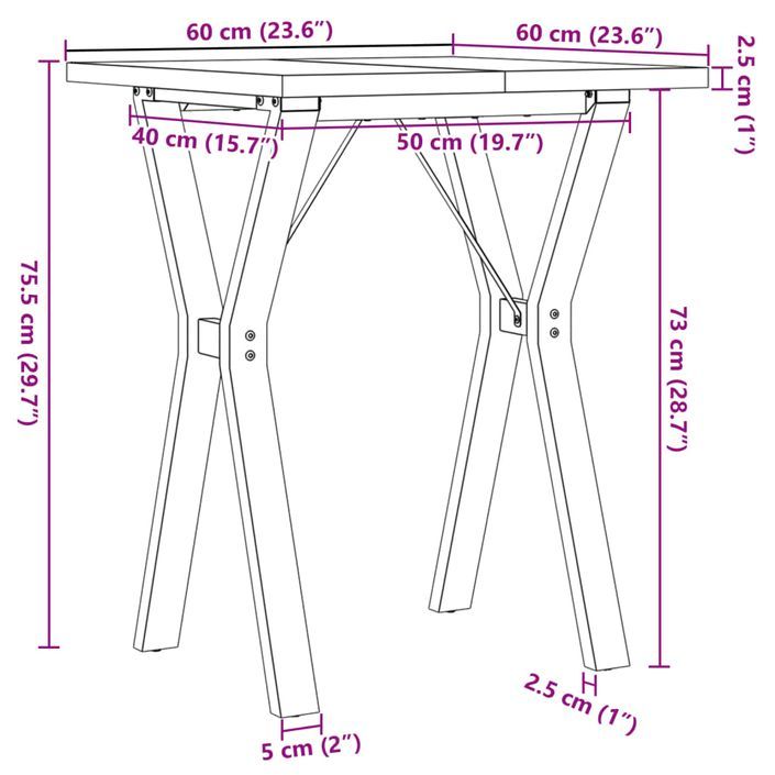 Table à manger cadre en Y 60x60x75,5cm bois de pin massif fonte - Photo n°10