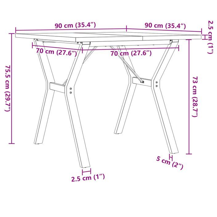 Table à manger cadre en Y 90x90x75,5cm bois de pin massif fonte - Photo n°10